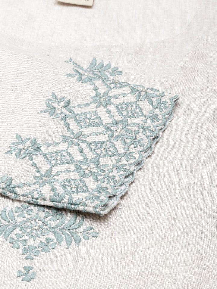 Neerus Beige Regular Scalloped Embroidered Kurta and Palazzos