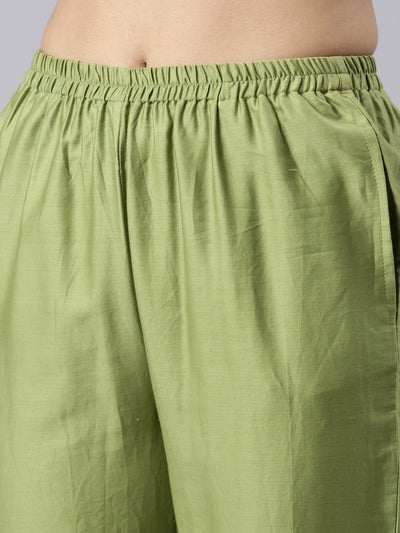 Neerus Green Regular Straight Printed Kurta and Trousers