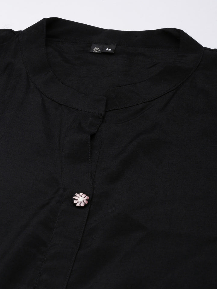 Neerus Black printed floral kurta set with palazzo - detail view 1