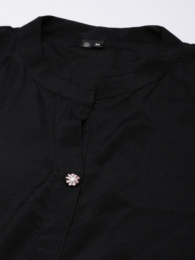 Neeru's Black Regular Straight Floral Kurta And Palazzos