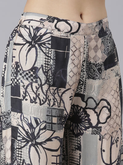 Neeru's Black Regular Straight Floral Kurta And Palazzos