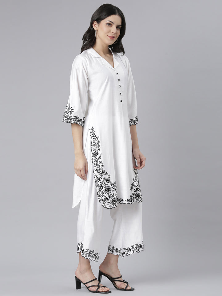 Neerus White floral printed kurta set - back view