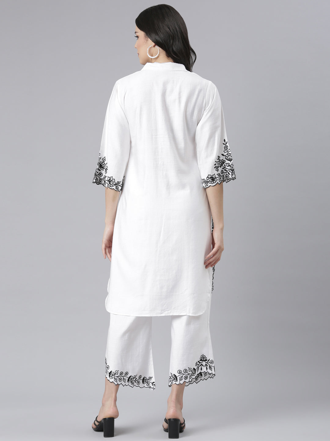Neerus White floral printed kurta set - side view