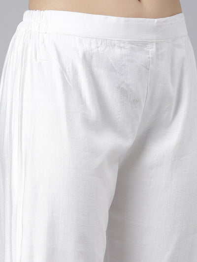 Neeru's White Regular Straight Floral Kurta And Palazzos