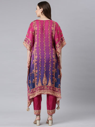 Neerus Multicolor Panelled Flared Floral Kurta And Trousers
