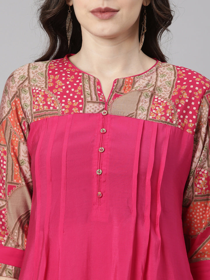 Neerus Pink Solid Straight Kurta and Palazzos