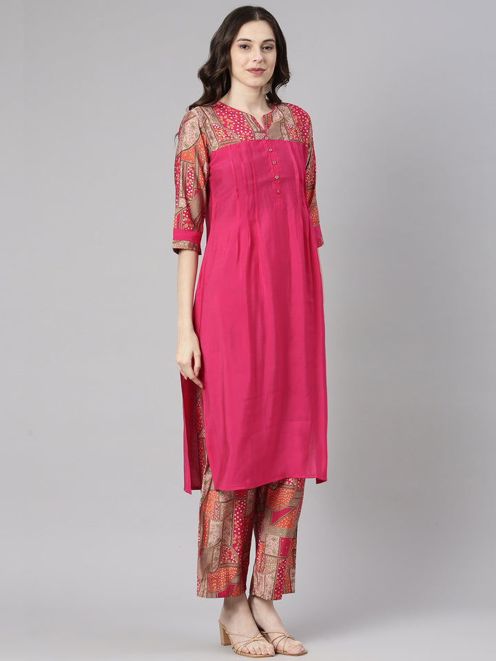 Neerus Pink Solid Straight Kurta and Palazzos