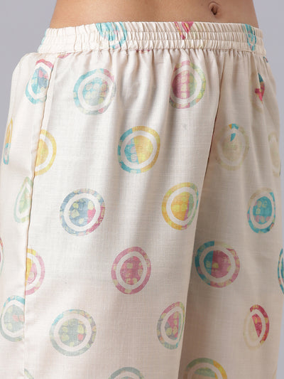 Neerus Cream Printed Kurta And Trousers With Dupatta