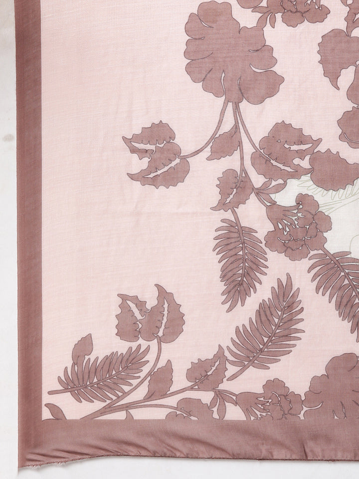 Neerus Brown Printed Straight Kurta and Trousers With Dupatta