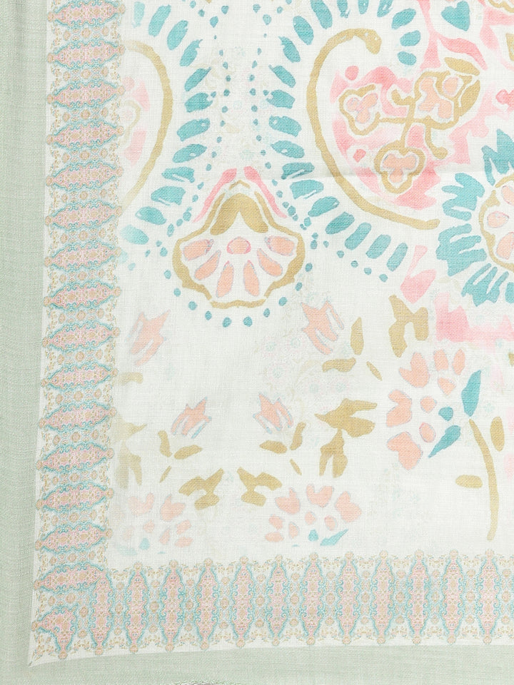 Neerus Pista Printed Straight Kurta and Trousers With Dupatta