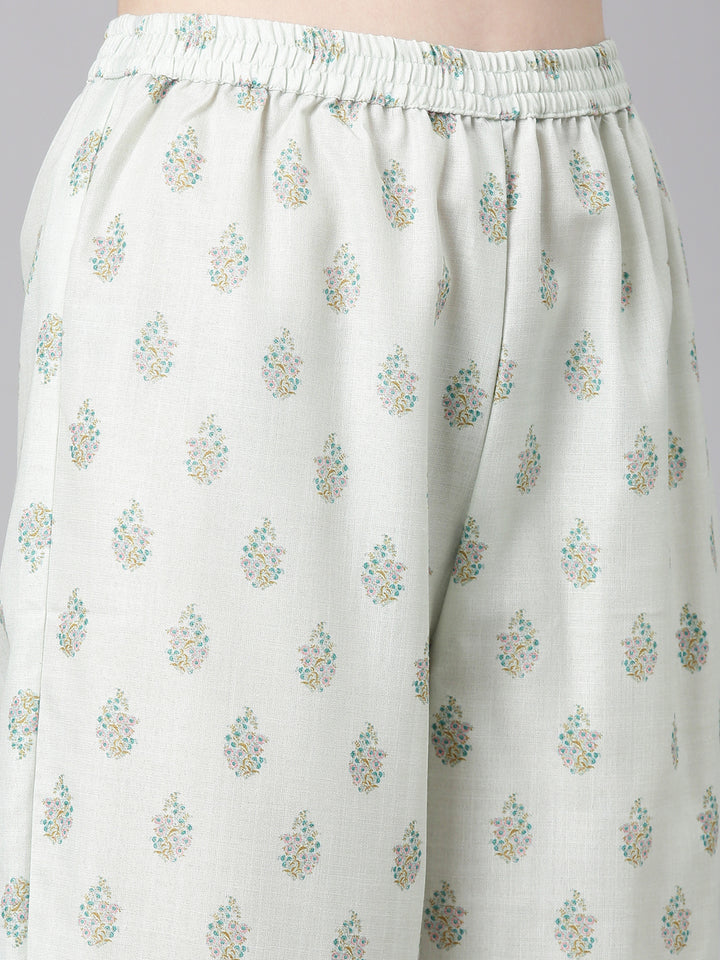 Neerus Pista Printed Straight Kurta and Trousers With Dupatta