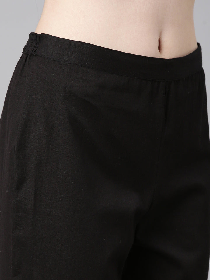 Neerus Black Embroidered Straight Kurta and Trousers