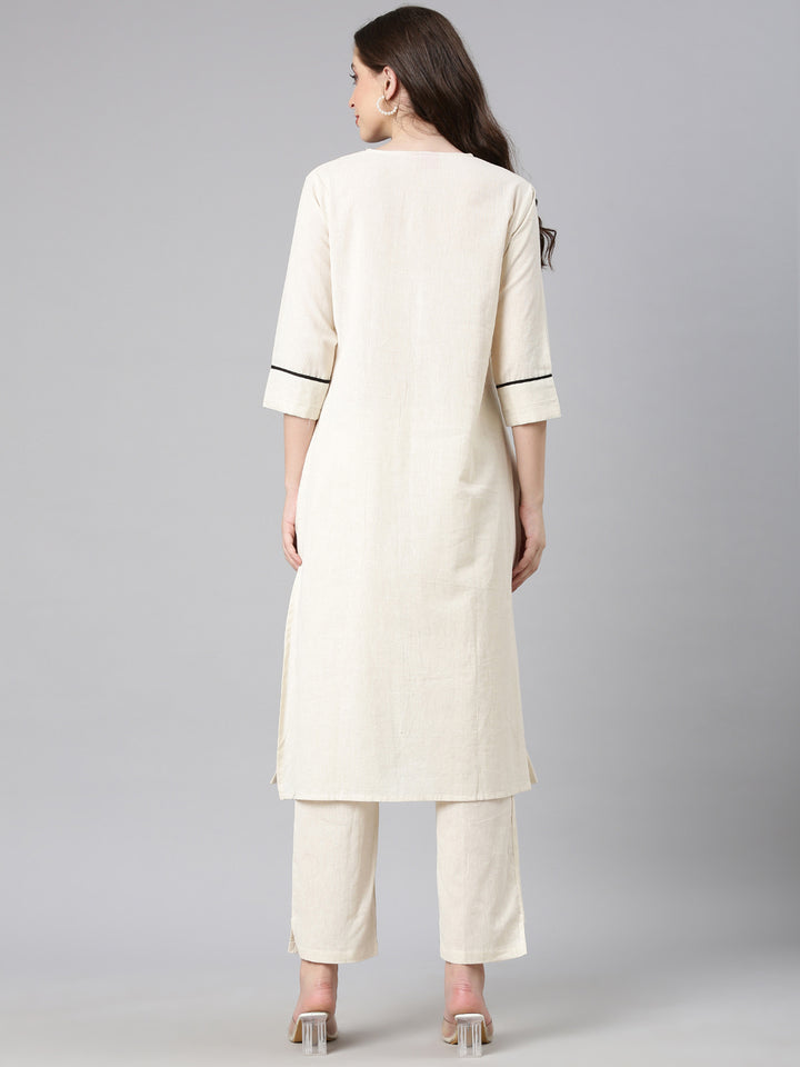 Neerus Off white Embroidered Straight Kurta and Trousers
