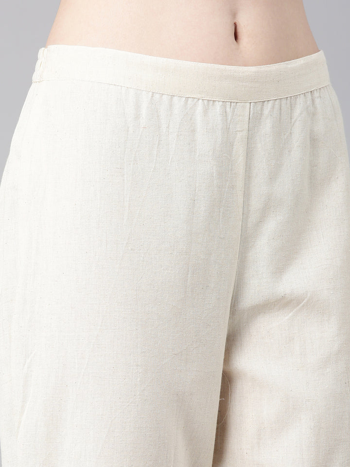 Neerus Off white Embroidered Straight Kurta and Trousers