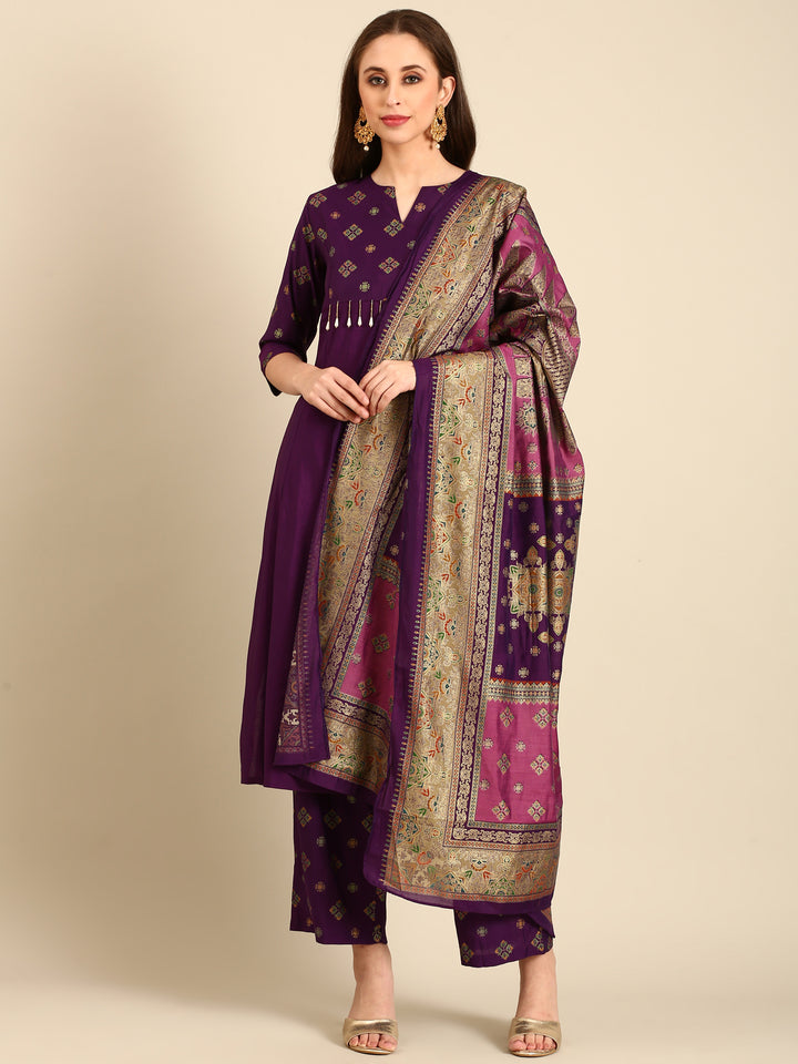 Purple Muslin suit with banarasi dupatta