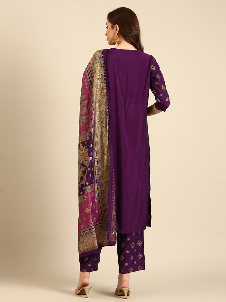 Purple Muslin suit with banarasi dupatta