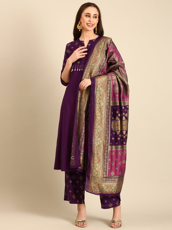 Purple Muslin suit with banarasi dupatta