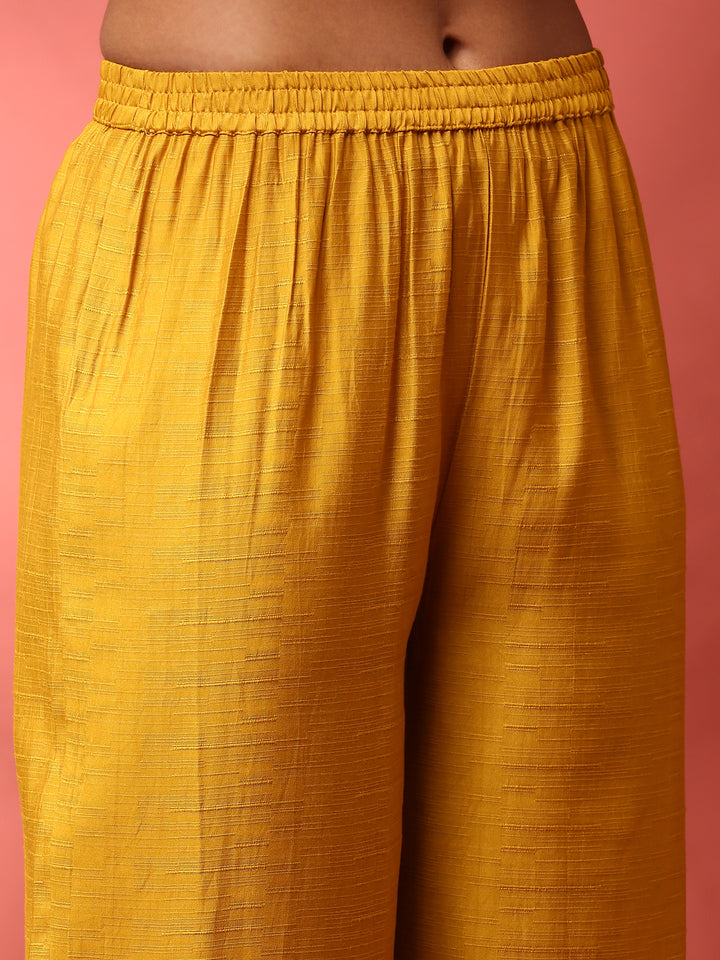 Mustard Silk embroidered three piece suit set