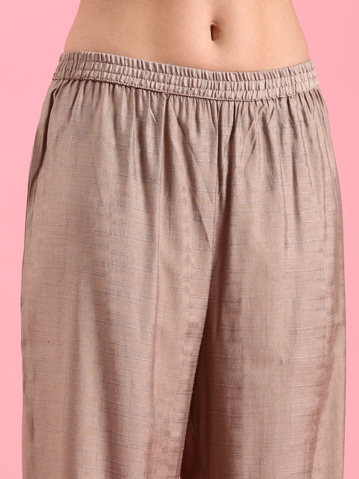 Beige Modal Silk Three Piece Suit Set