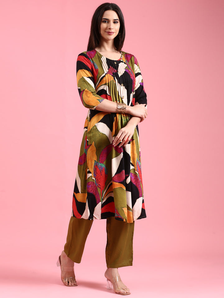 Mehadi Green Rayon Two Piece Set