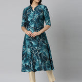Neerus Blue Casual Floral Straight Kurtas