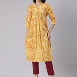 Neerus Mustard Casual Floral Straight Kurtas