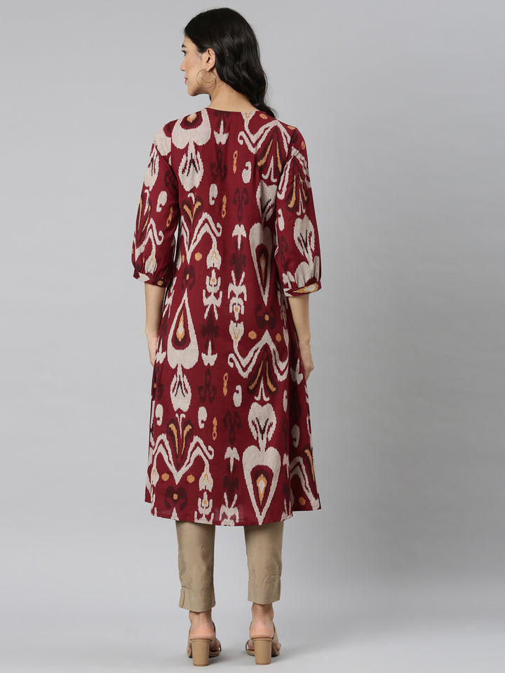 Neerus Maroon Casual Quirky Straight Kurtas