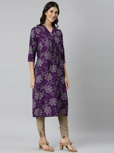 Neerus Purple Casual Bandhani Straight Kurtas