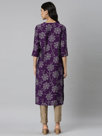 Neerus Purple Casual Bandhani Straight Kurtas