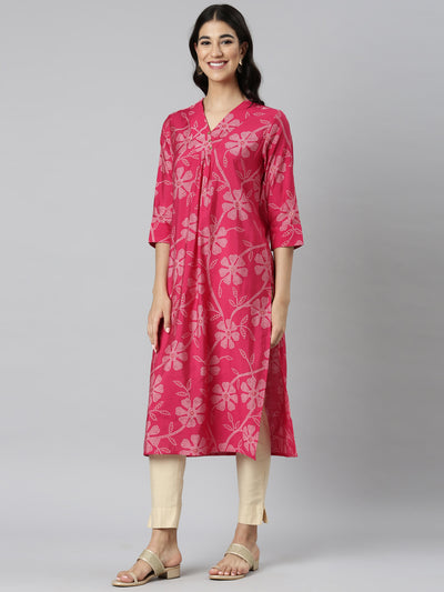 Neerus Red Casual Bandhani Straight Kurtas