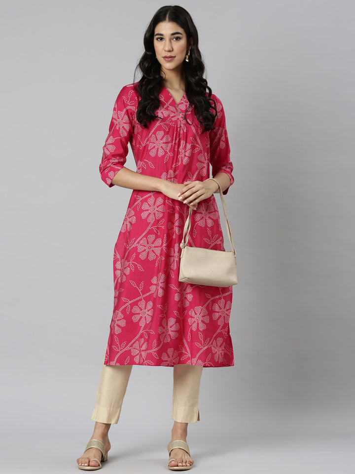 Neerus Red Casual Bandhani Straight Kurtas