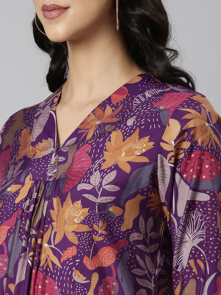 Neerus Purple Casual Quirky Straight Kurtas