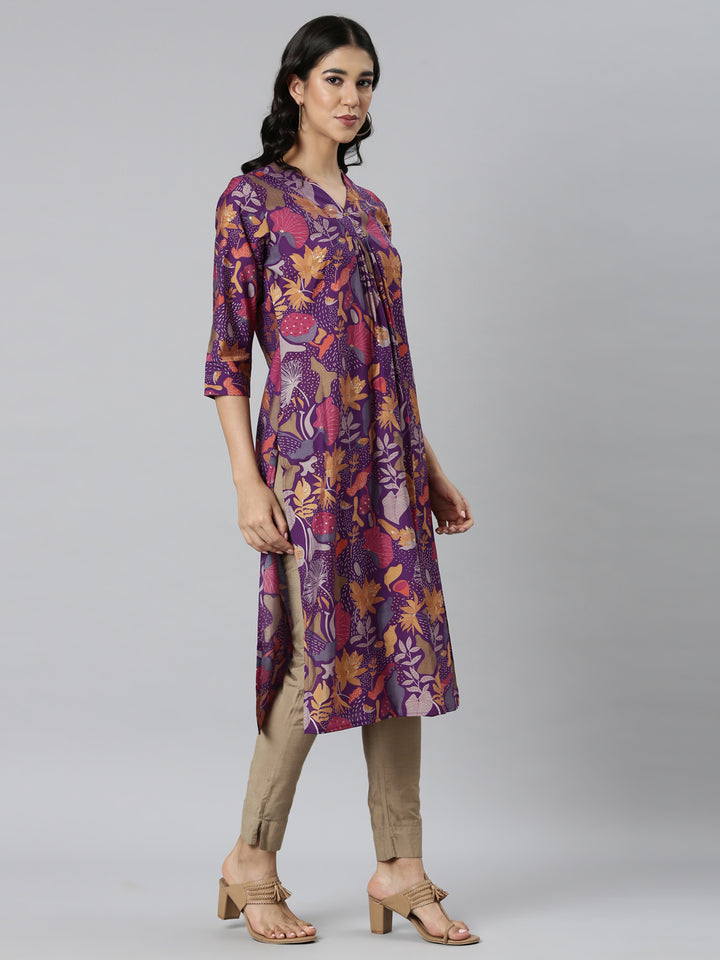 Neerus Purple Casual Quirky Straight Kurtas