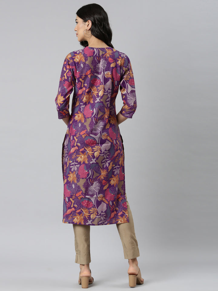 Neerus Purple Casual Quirky Straight Kurtas