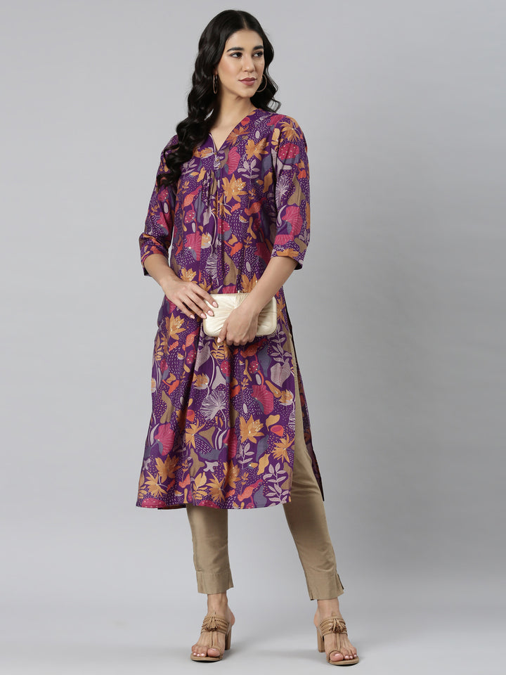 Neerus Purple Casual Quirky Straight Kurtas
