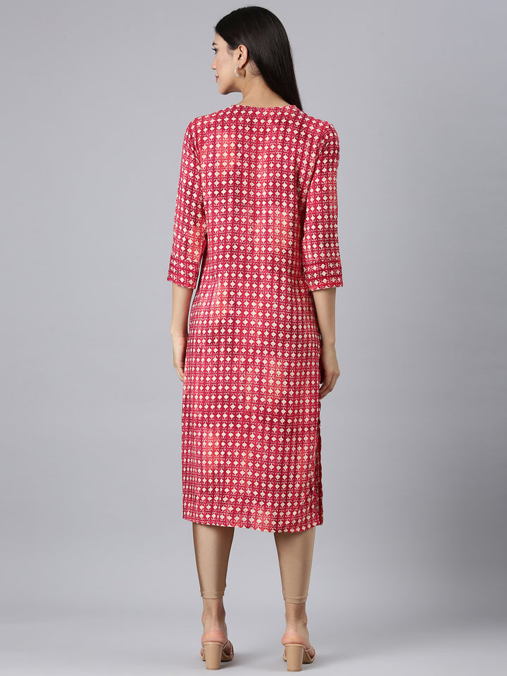 Neerus Red Casual Solid Straight Kurtas