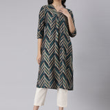 Neerus Blue Casual Chevron Straight Kurtas
