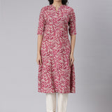 Neerus Mauve Casual Floral Straight Kurtas