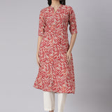 Neerus Red Casual Floral Straight Kurtas
