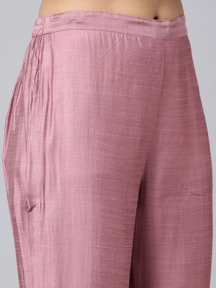 Neerus Pink Solid Straight Kurta and Trousers