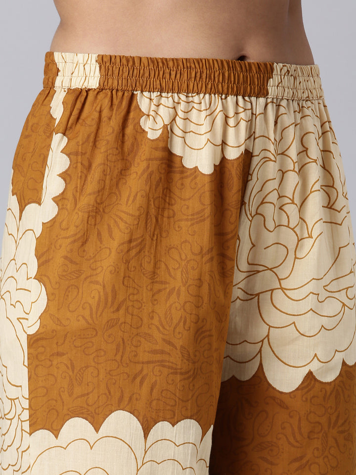 Neerus Mustard Printed Straight Kurta and Trousers