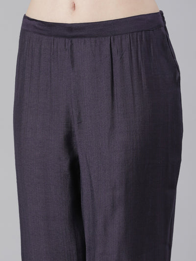 Neerus Purple Printed Straight Kurta and Trousers