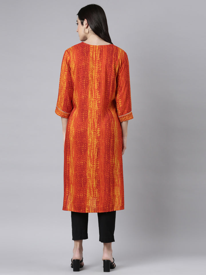 Neerus Orange embellished straight kurti - side view
