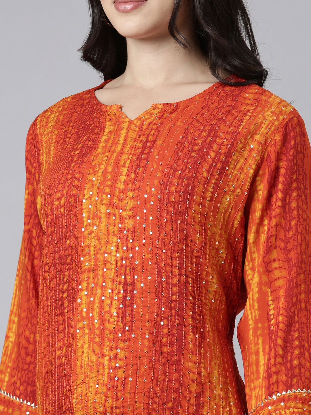 Neerus Orange embellished straight kurti - detail view 1