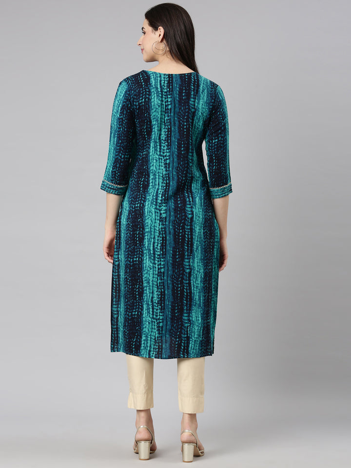 Neerus Blue embellished straight kurti - side view