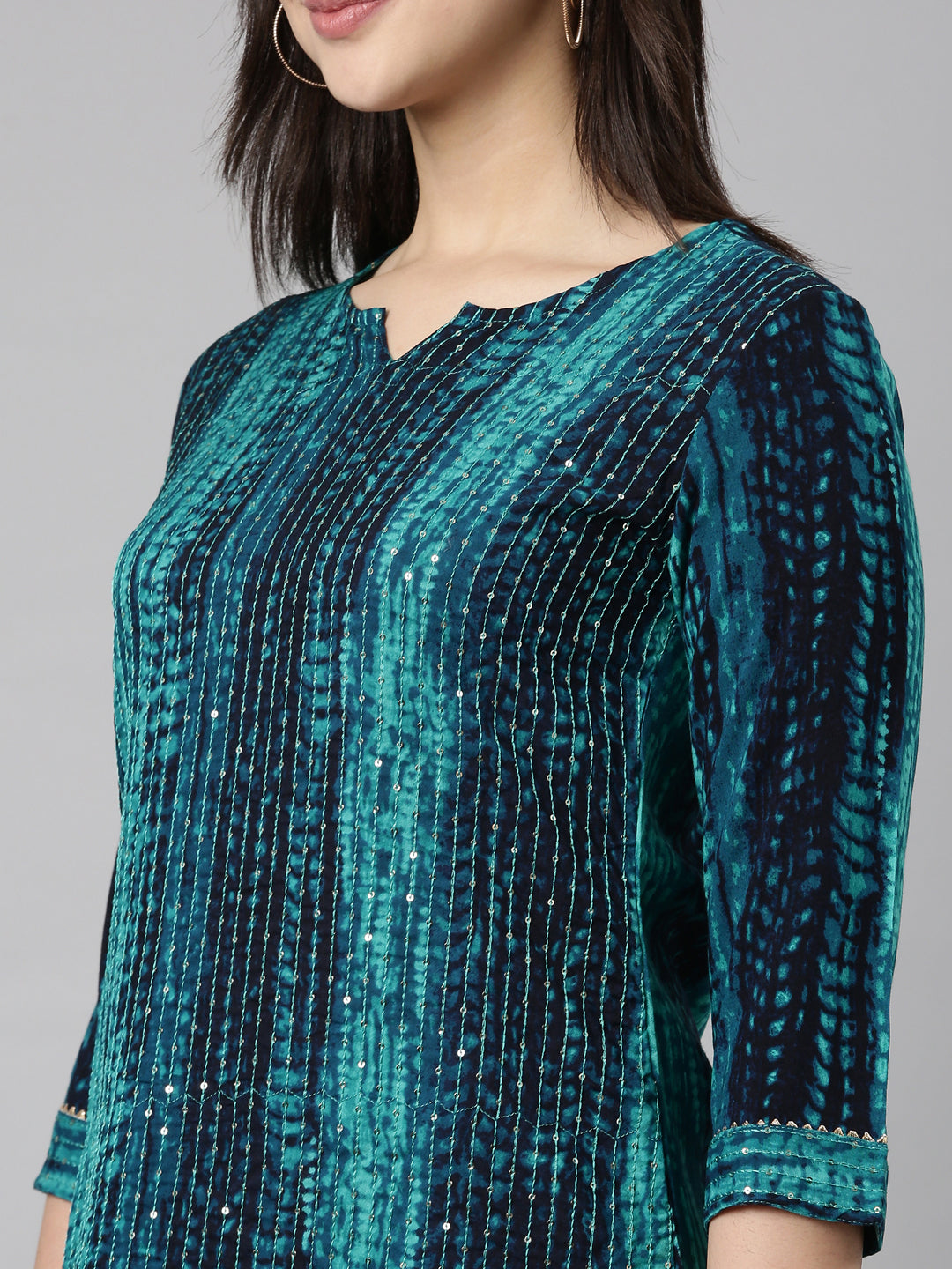 Neerus Blue embellished straight kurti - detail view 1