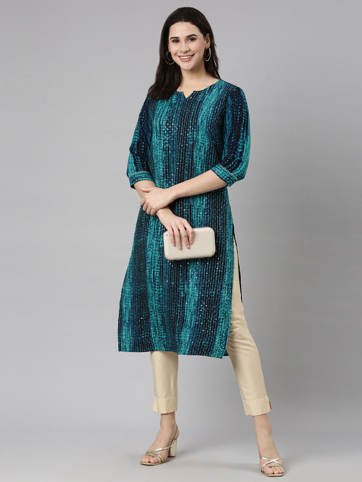 Neerus Blue embellished straight kurti - detail view 2