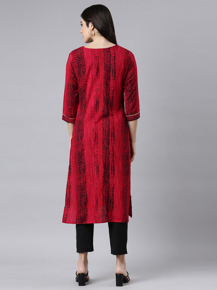 Neerus Red embellished straight kurti - side view