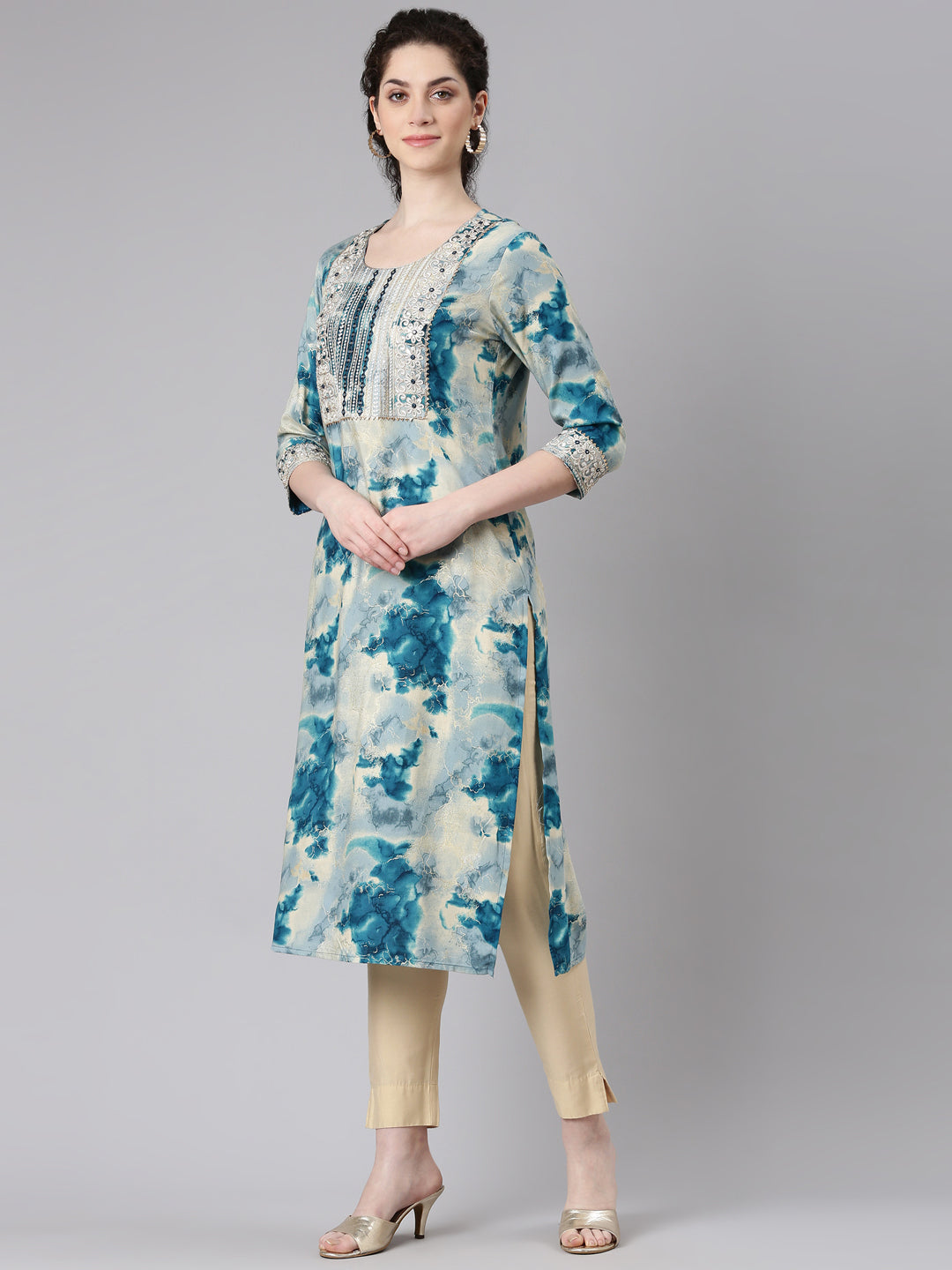 Neerus Blue Straight Casual Straight Kurta