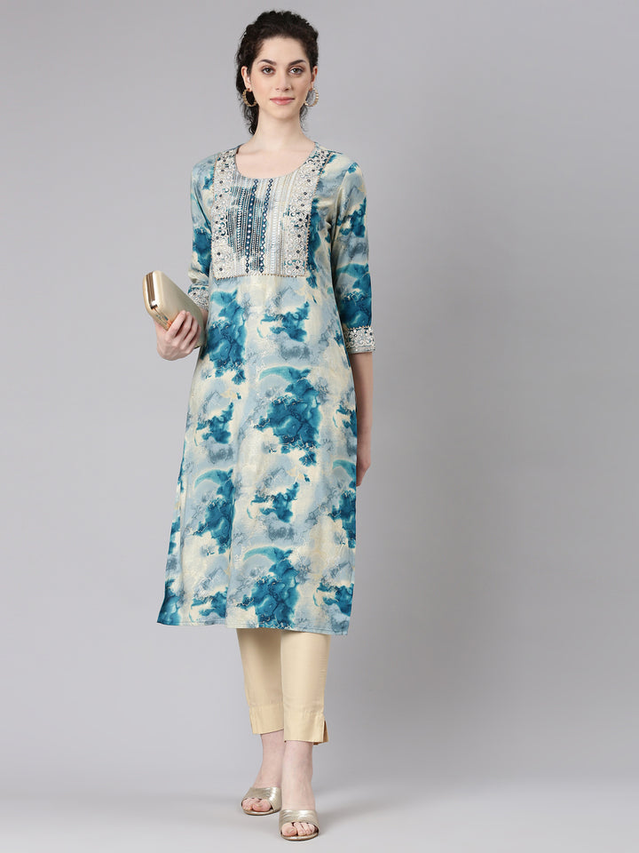 Neerus Blue Straight Casual Straight Kurta